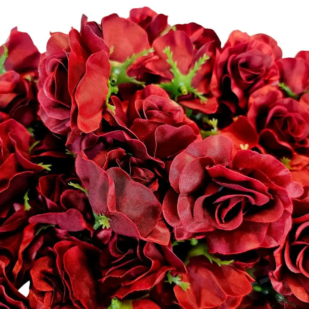 105 Burgundy Satin Rose Heads Lot Open Roses Buds Stemless Wedding Craft Decor